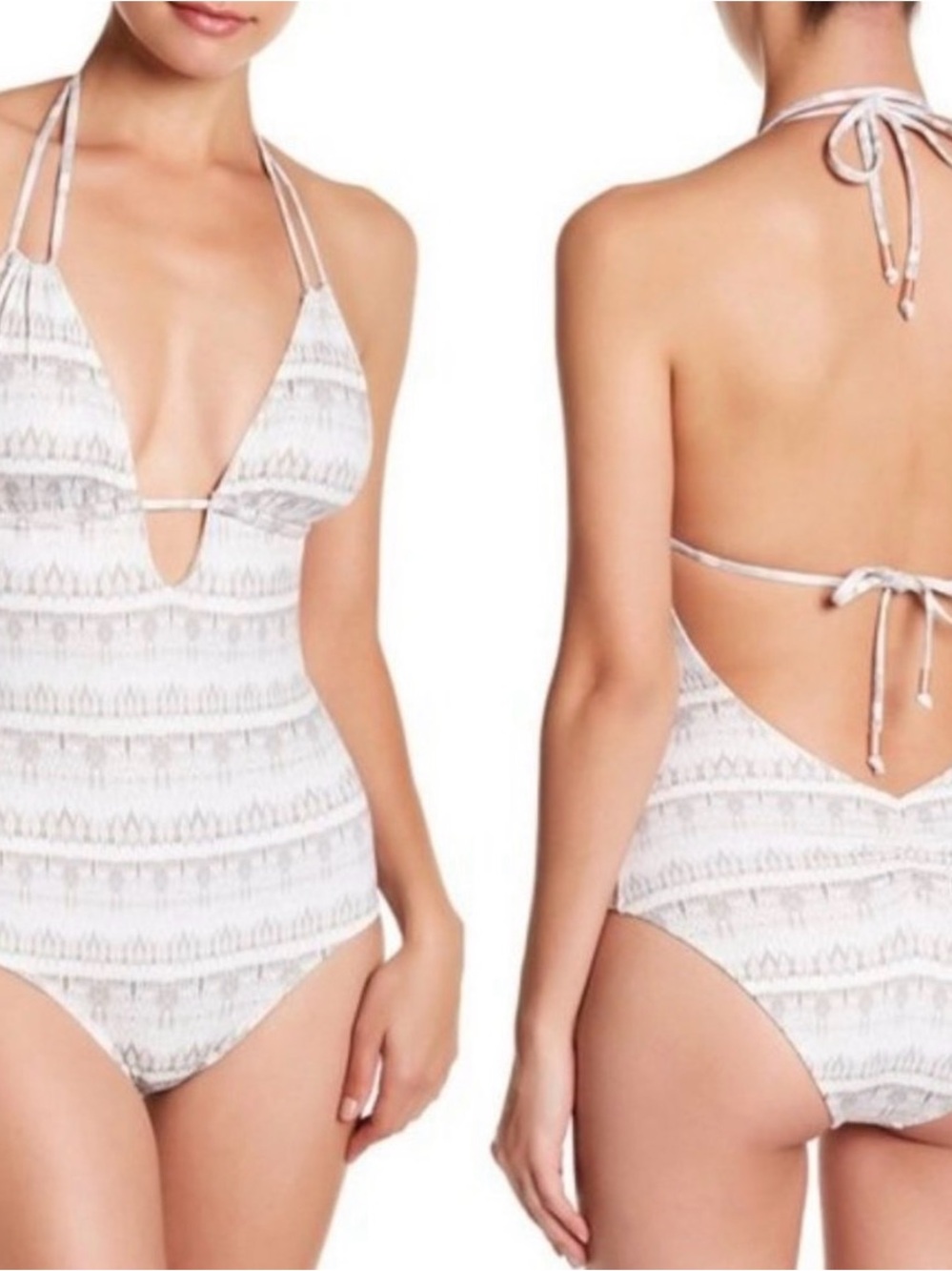 NWT Eberjey Suki Earth Shadow Sage Cream One-Piece Swimsuit size small S B88 - Picture 2 of 7